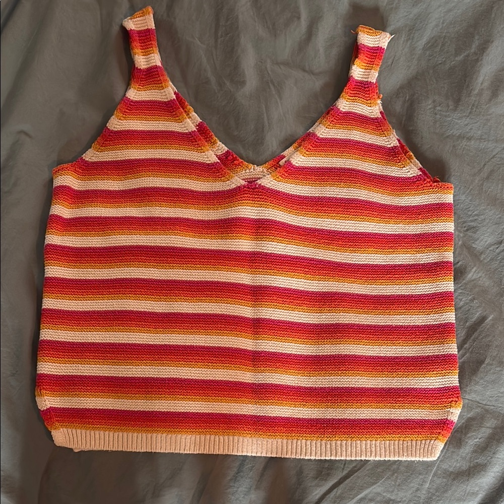 Marine Layer Striped V-Neck Knit Tank in Pink, Orange & Cream